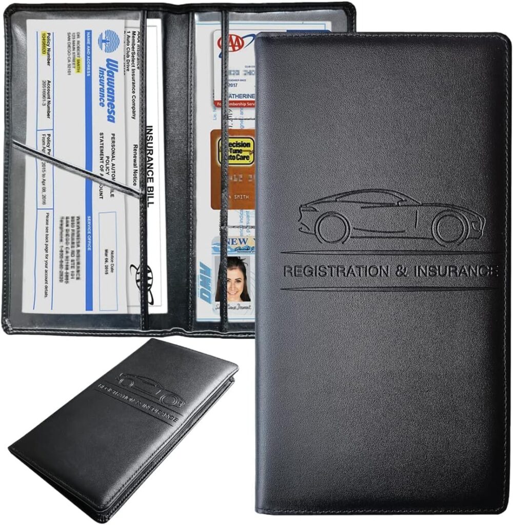 Premium Black PU Leather Car Document Holder for RC, Insurance & Vehicle Documents